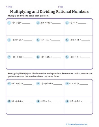 Multiplying and Dividing Rational Numbers