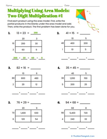 Multiplying Using Area Models: Two-Digit Multiplication #1