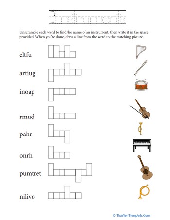 Musical Instrument Words Scramble