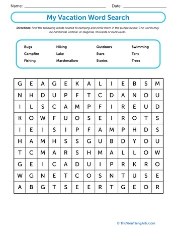 My Vacation: Word Search