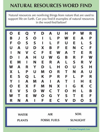 Natural Resources Word Search
