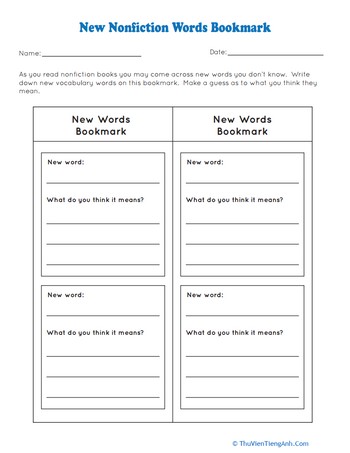 New Nonfiction Words Bookmark
