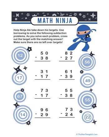 Ninja Math: Target Practice with Borrowing