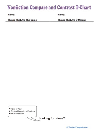 Nonfiction Compare and Contrast T-Chart