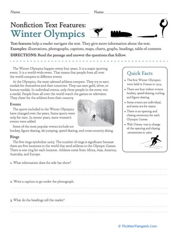 Nonfiction Text Features: Winter Olympics