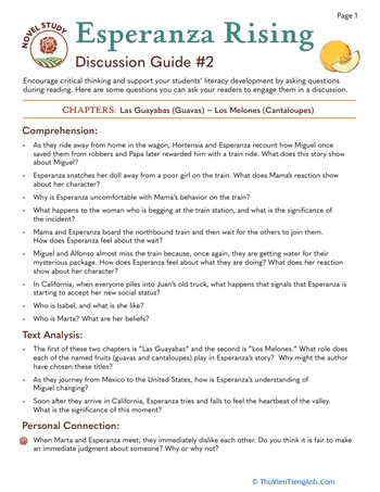 Novel Study: Esperanza Rising: Discussion Guide #2