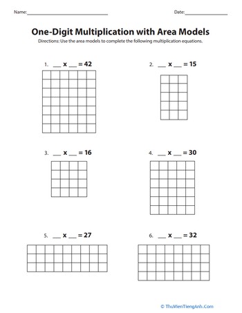 One-Digit Multiplication Problems Using Area Models