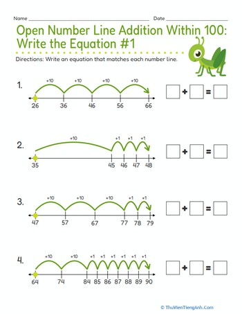 Open Number Line Addition Within 100: Write the Equation #1