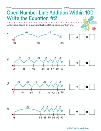 Open Number Line Addition Within 100: Write the Equation #2