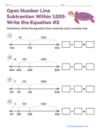 Open Number Line Subtraction Within 1,000: Write the Equation #2