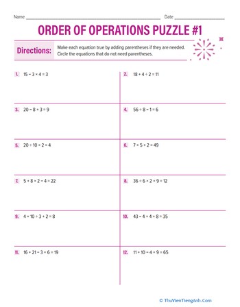Order of Operations Puzzle #1