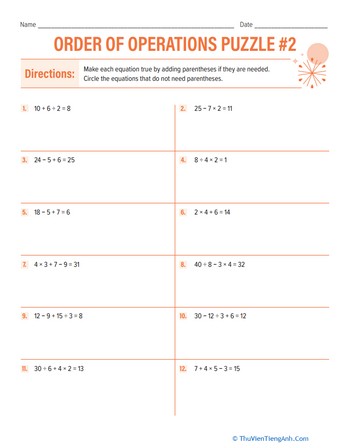 Order of Operations Puzzle #2