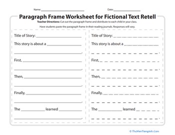 Paragraph Frame Worksheet for Fictional Text Retell