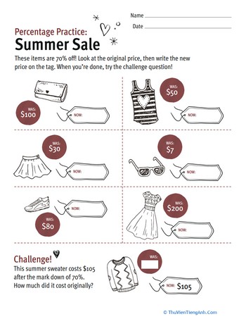 Percentage Practice: Summer Sale