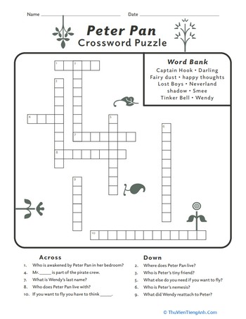 Peter Pan Crossword Puzzle