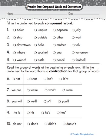 Practice Test: Compound Words and Contractions