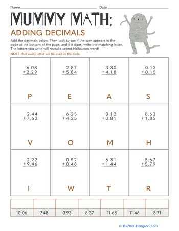 Mummy Math: Adding Decimals
