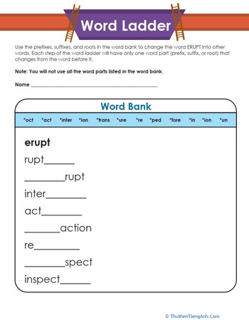 Prefixes, Suffixes and Roots Word Ladder
