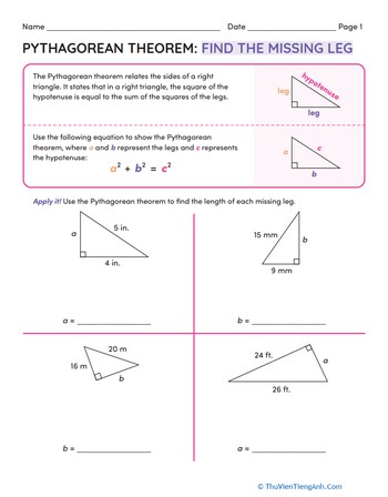 Pythagorean Theorem: Find the Missing Leg