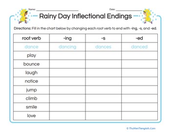 Rainy Day Inflectional Endings