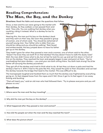 Reading Comprehension: The Man, the Boy, and the Donkey