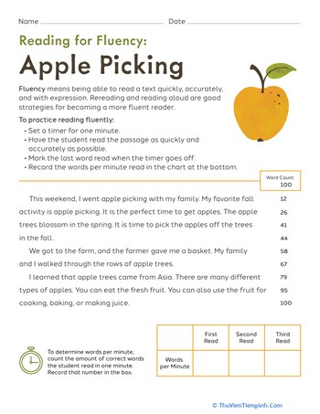 Reading Fluency: Apple Picking