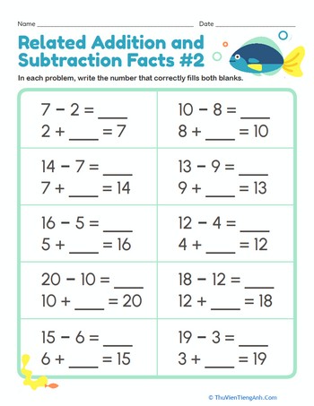 Related Addition and Subtraction Facts #2
