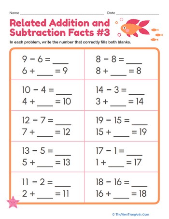 Related Addition and Subtraction Facts #3