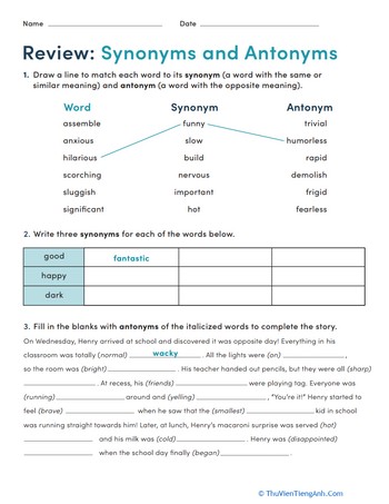 Review: Synonyms and Antonyms