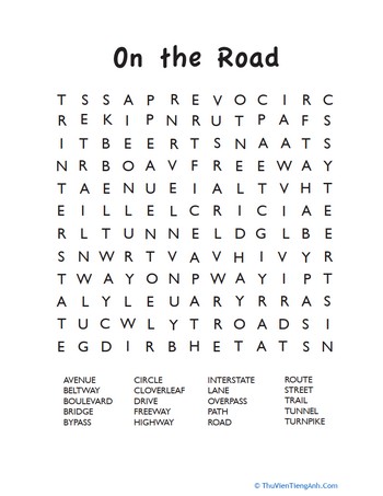 Roads Word Search
