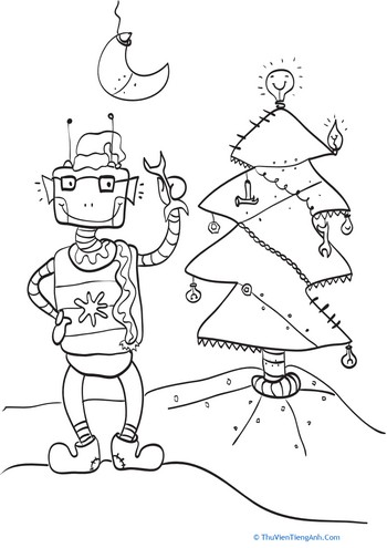 Robot Christmas Coloring Page