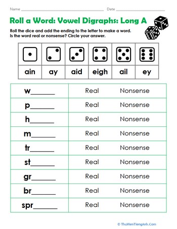 Roll a Word: Vowel Digraphs: Long A