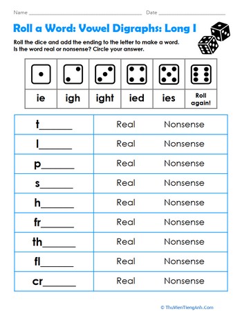 Roll a Word: Vowel Digraphs: Long I