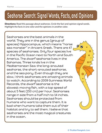 Seahorse Search: Signal Words, Facts, and Opinions