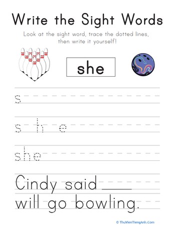 Write the Sight Words: “She”