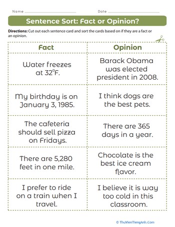 Sentence Sort: Fact or Opinion?