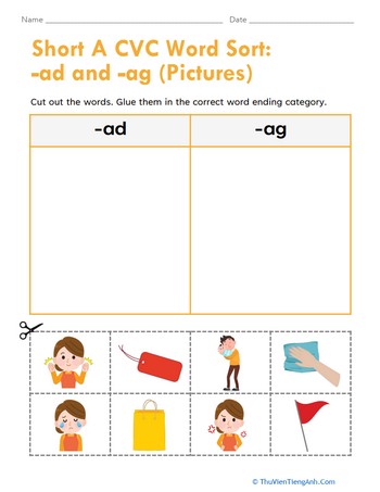 Short A CVC Word Sort: -ad and -ag (Pictures)