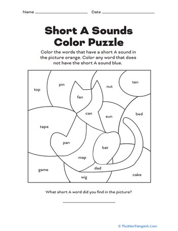 Short A Sounds Color Puzzle