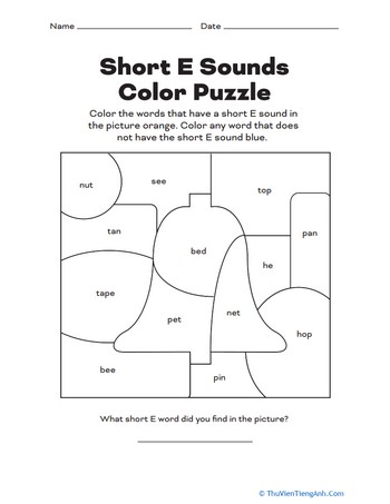Short E Sounds Color Puzzle