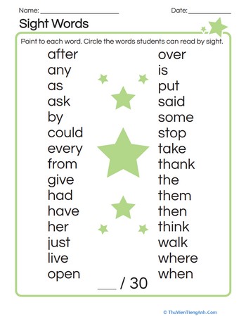 Sight Words Inventory