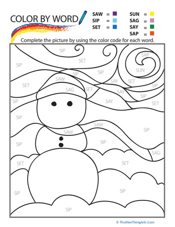 Snowman Color by Sight Word