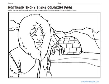 Northern Snowy Scene Coloring Page
