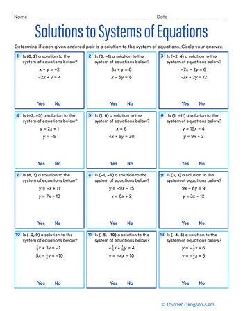 Solutions to Systems of Equations