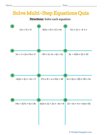 Solve Multi-Step Equations Quiz