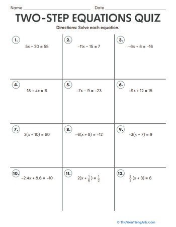 Solve Two-Step Equations Quiz