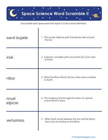 Space Science Word Scramble II