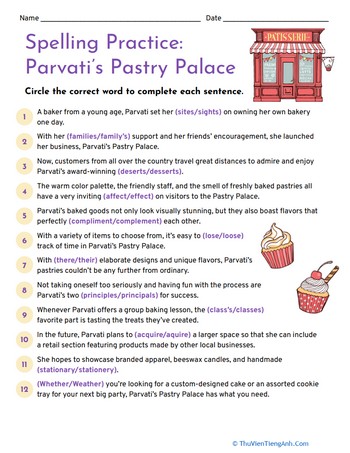 Spelling Practice: Parvati’s Pastry Palace