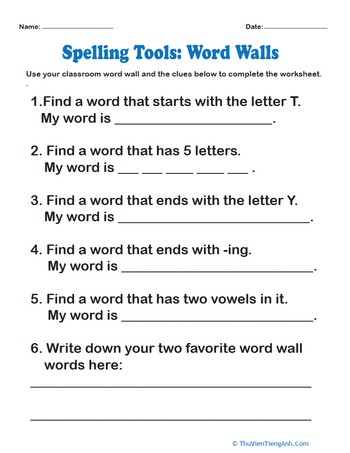 Spelling Tools: Word Walls