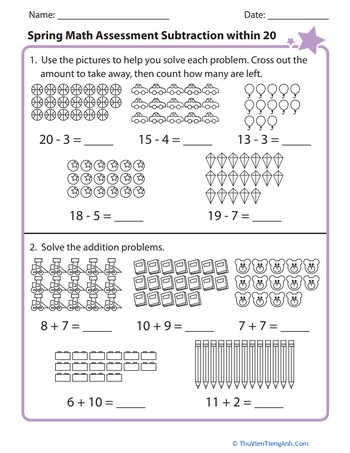 Spring Math Assessment Subtraction within 20