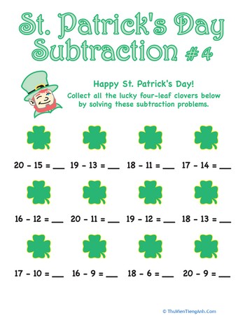 St. Patrick’s Day Subtraction #4